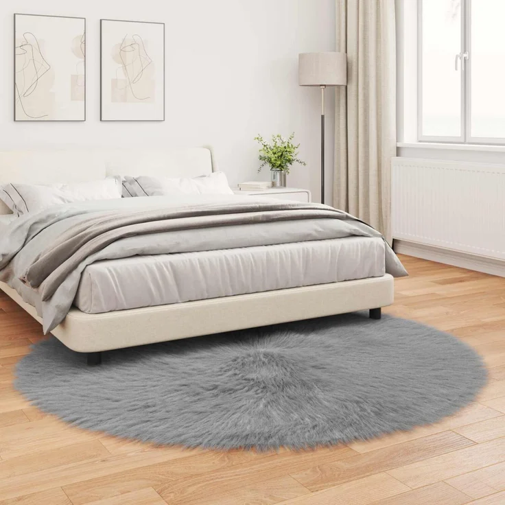 vidaXL Kunstschaffell Teppich Tafalla Grau Ø 160 cm Polyester 42021538 – Bild 3