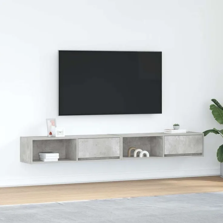 2 pcs TV-Schrank, Lowboard Betongrau 100x31x25,5 cm Holzwerkstoff