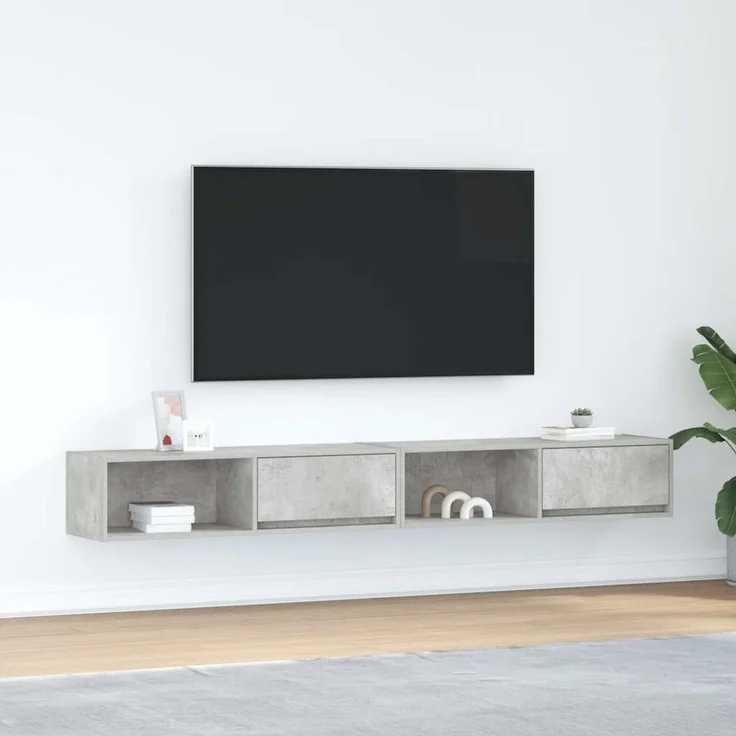 2 pcs TV-Schrank, Lowboard Betongrau 100x31x25,5 cm Holzwerkstoff – Bild 1