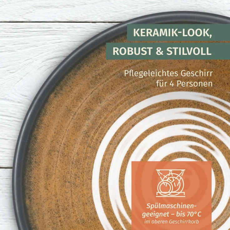 Moritz Camping Tafelgeschirr aus Melamin für 4 Personen 12-teilig | spülmaschinenfest | Picknick Geschirrset | Geschirr Campinggeschirr I Stone Curry Design – Bild 4