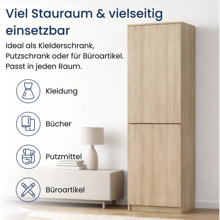 Home Collective Kleiderschrank Garderobenschrank Mehrzweckschrank Schrank platzsparend & vielseitig (50x40x180,5 cm (BxTxH), ideal für Schlafzimmer Flur & Arbeitszimmer) mit 2 Türig & 5 Einlegeböden in sonoma – Bild 3