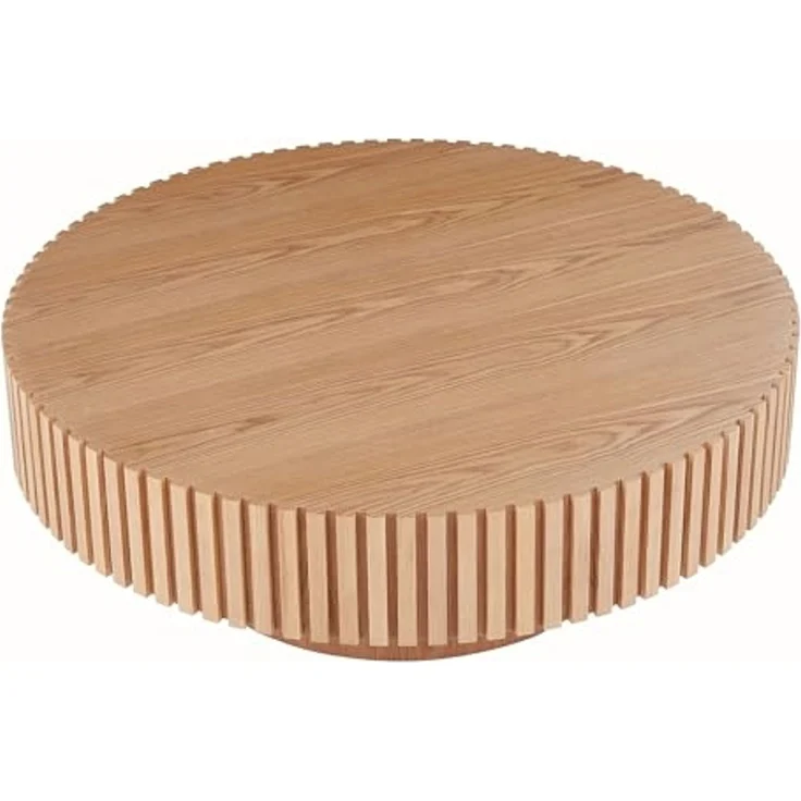 NJLyuhome Elegant Round Coffee Table-MDF Base with Ash Veneer Finish, Modern Design for European Living-Natural – Bild 3