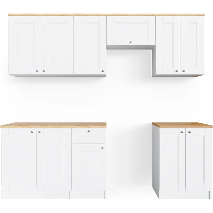 Küchenzeile Bergamo Weiß 240 cm , AP Goldkraft Vicco – Bild 1
