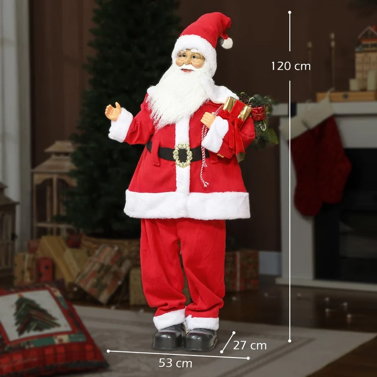 Wohnora-Weihnachtsmannfigur, stehender Weihnachtsmann, sprachgesteuert, mit blinkenden LED-Lichtern, beweglichen Armen, 120 cm, rot,H 1200cm x T 530cm x B 360cm – Bild 5