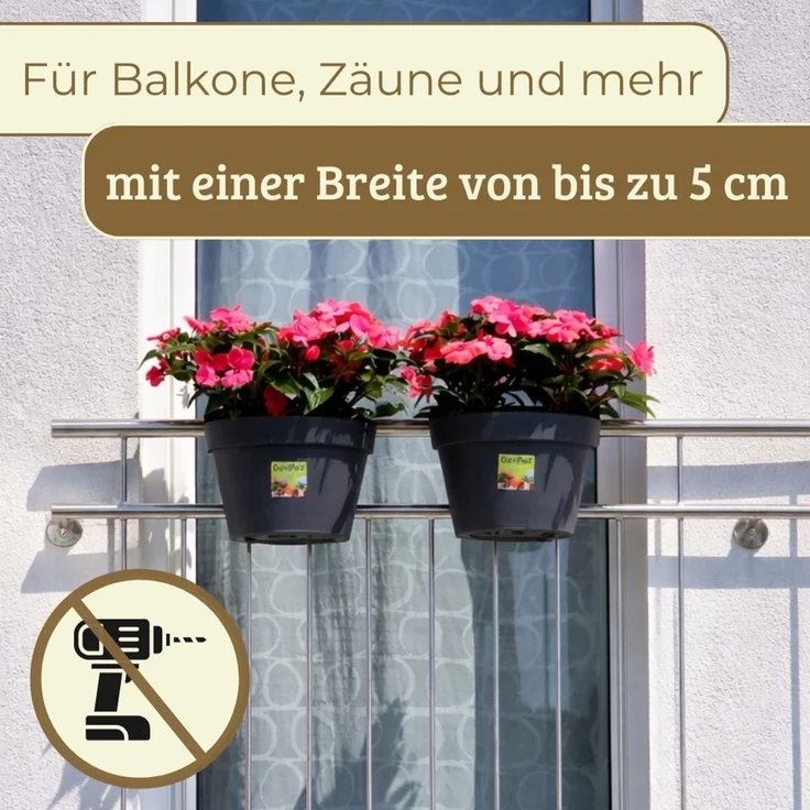 GarPet Balkonkasten 4er Set Geländertopf Balkon Wasserspeicher Blumen Topf Zaun Anthrazit – Bild 4