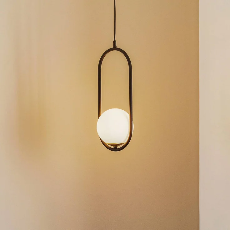 Jupiter Hängeleuchte Samba, einflammig aus Opalglas und Schwarz mit Dimmbarkeit, modern