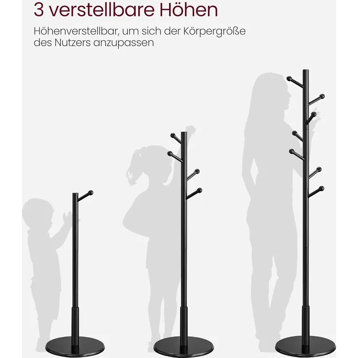 VASAGLE Garderobenständer, Kleiderständer Massivholz, Jackenständer Baumform, 7 Haken für Jacken, Hüte, für Flur, Haken und Haltestange aus Kautschukholz, tintenschwarz RCR007P33 – Bild 7