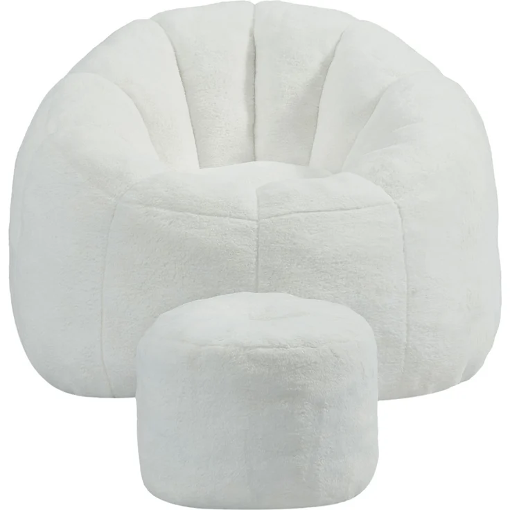 DESVIAE Sitzsack Blütenform Offwhite aus Polyester-Kaninchenfell-Imitat – 105x70x105 cm – Fußhocker – Bild 6