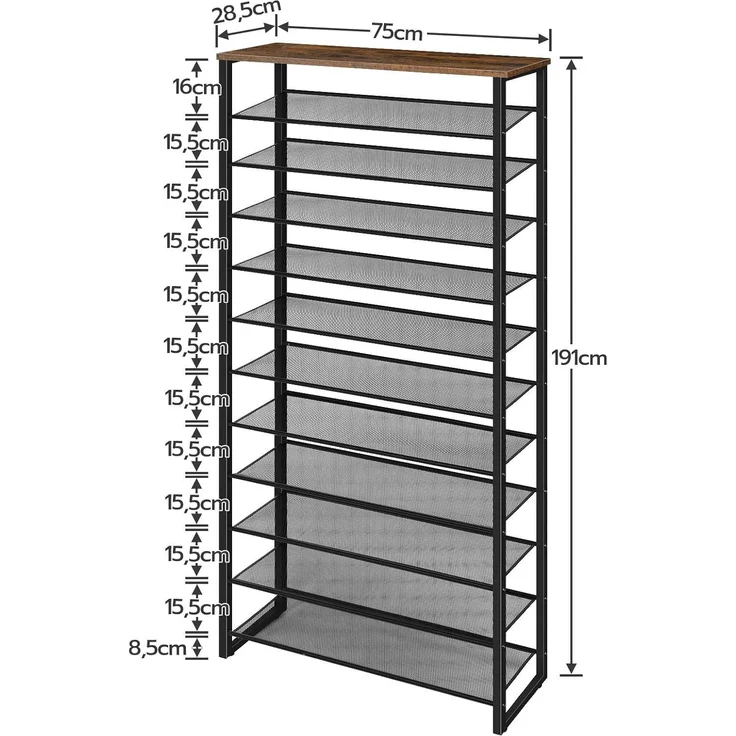 Hoobro SCHUREGAL Braun 12-stöckiges Schuhablage (H 191 x T 28.5 x B 75 cm) – Bild 3