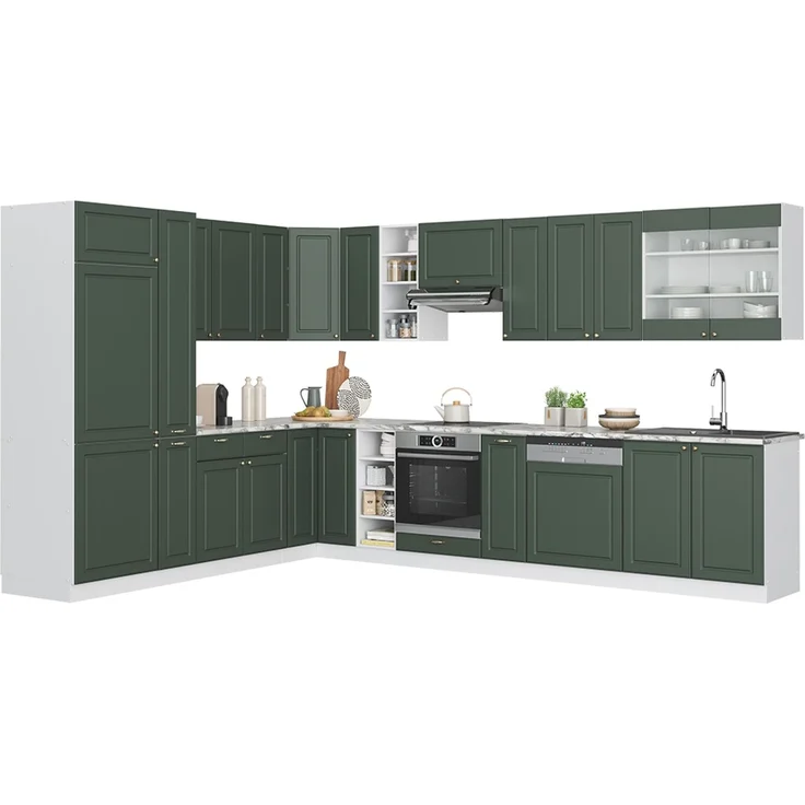 Eckküche Fame-Line Grün-Gold Landhaus/Weiß 347 x 257 cm ohne Arbeitsplatte Vicco – Bild 6
