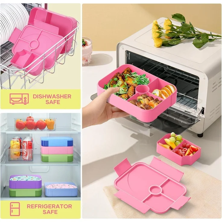 Brotdose Kinder Fächer Auslaufsicher Lunchbox Schule Rosa – Bild 5