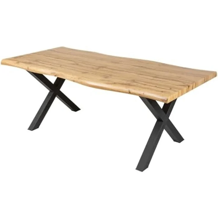 Wildeiche-Design Esstisch OAKLAND 160cm X-Metallgestell 5cm Baumkante – Bild 3