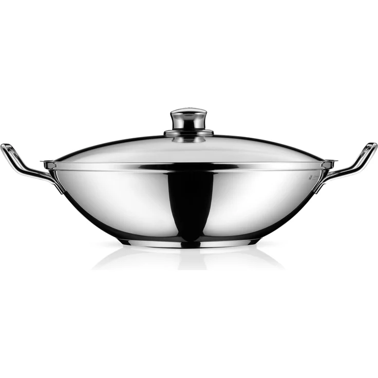 WMF Wok Party Taiwan Wokpfanne Induktion, Cromargan® Edelstahl Rostfrei 18/10 (Set, 3-tlg), Wok mit Deckel und Ablagegitter, für alle Herdarten geeignet – Bild 1