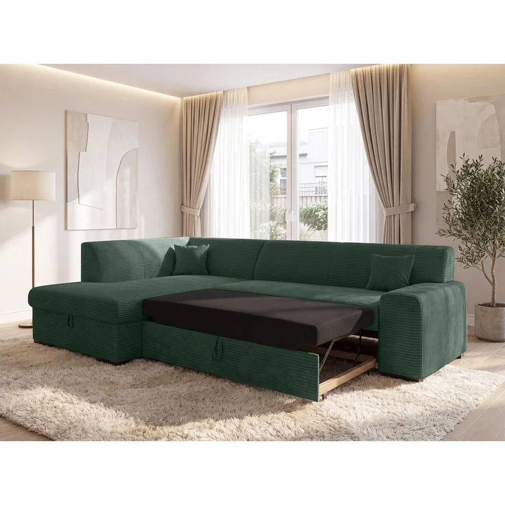 AX LIVING Couch für Wohnzimmer Lucera 260 cm Flaschengrün Schlafsofa L – Bild 2