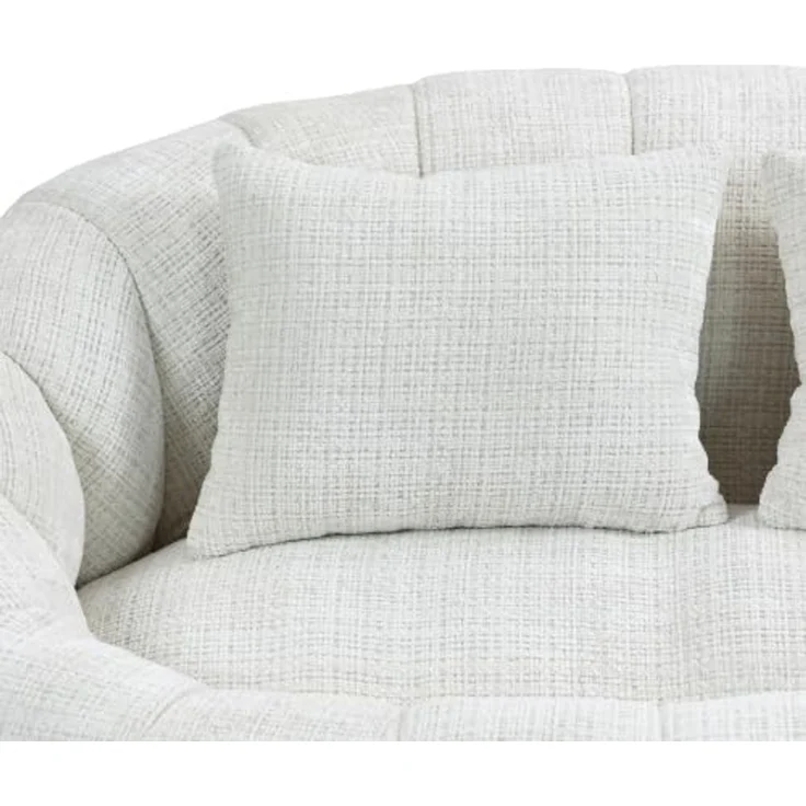 FurnitureR Sofa Set mit Couchtisch, Modernes 2-Sitzer Sofa aus Bouclé Stoff und Runder Glastisch 80 cm, Wohnzimmer Möbel Set im Skandinavischen Stil, Cremeweiß – Bild 6