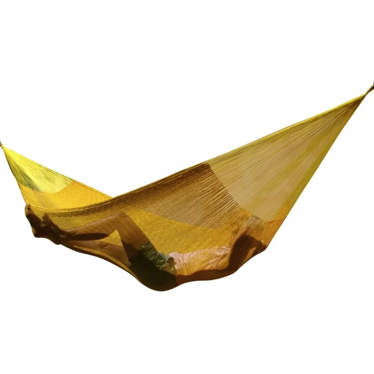 MacaMex Mexikanische Netzhängematte Double PLUS gelb Baumwolle gelb, 200 cm x 410 cm – Bild 1
