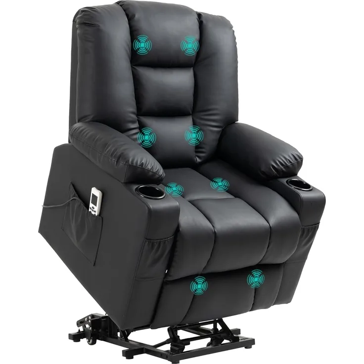 HOMCOM Massagesessel Fernsehsessel mit Liegefunktion, Rollen, Fernbedienung (Relaxsessel mit Aufstehhilfe, 2-St, TV Sessel), mit USB-Anschluss