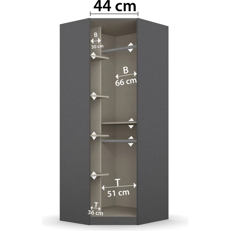Eckkleiderschrank >Butte< in Eiche Artisan Dekor / grau - 85x197x72 (BxHxT) – Bild 3
