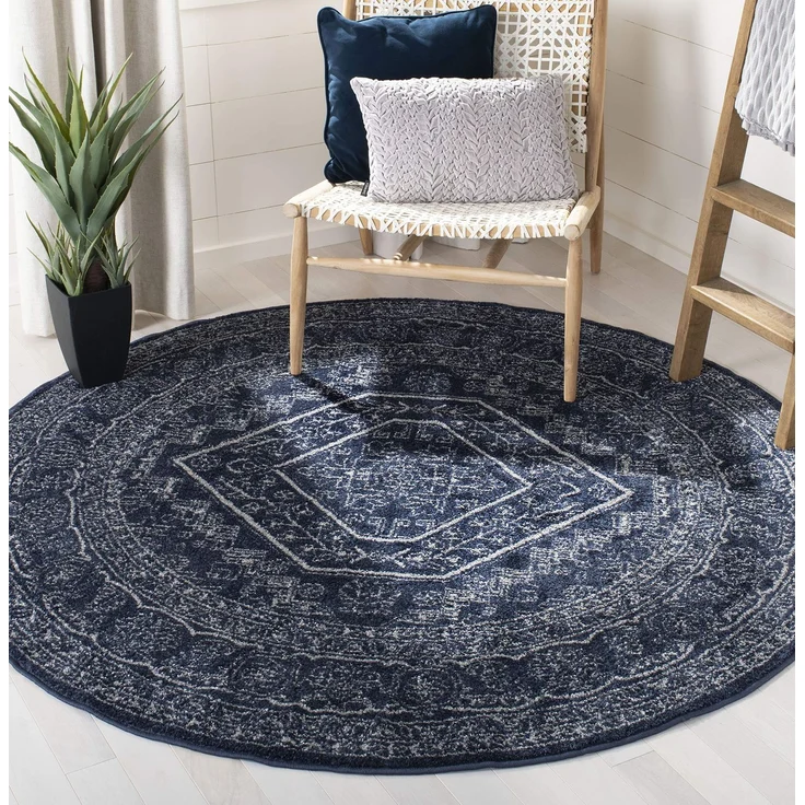 Safavieh Adirondack Collection Transitional 6' Round Marineblau/Elfenbein