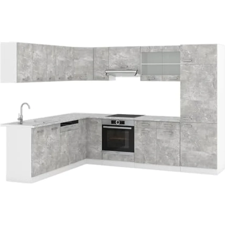 Vicco L-Form Eckküche, Schiefer/Weiß, Holzwerkstoff, 227x207x287 cm, ohne Geräte – Bild 1