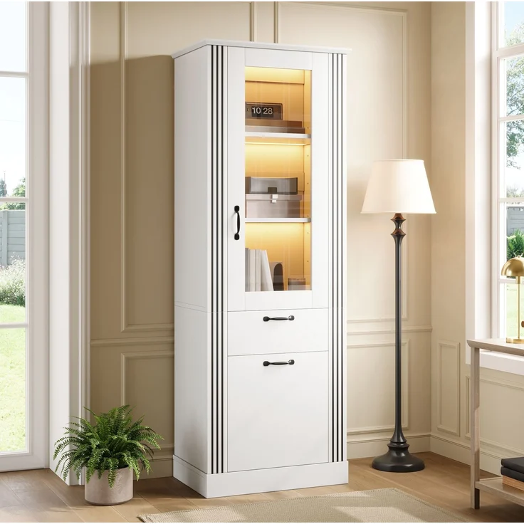 Vitrinenschrank 62 x 41 x 180 cm in Weiß mit Spiegeltür und App-gesteuerter LED-Beleuchtung – Bild 3
