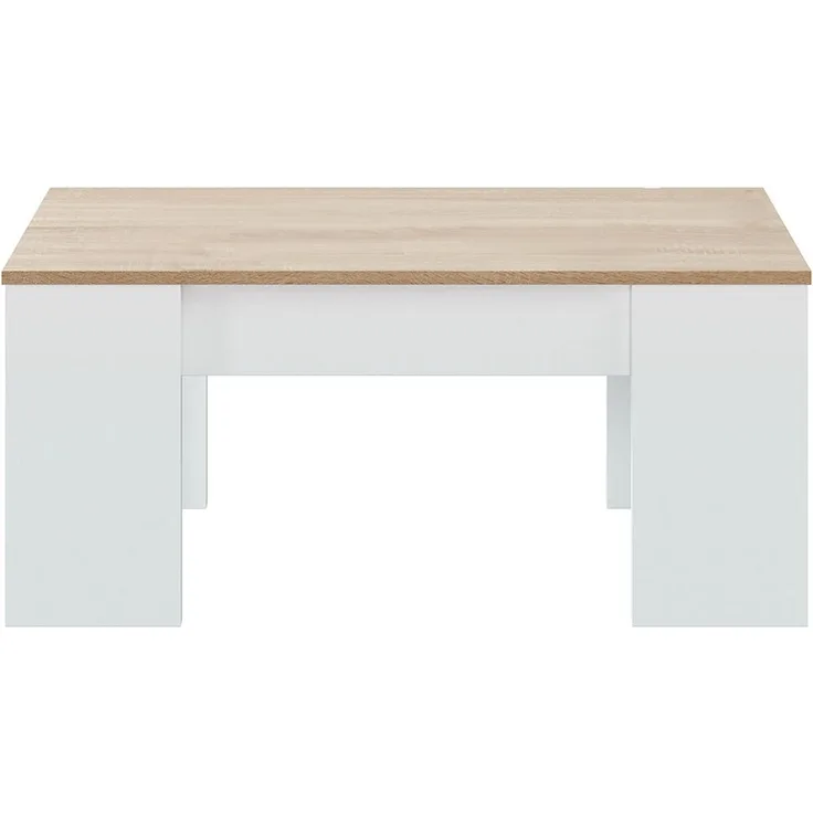 Habitdesign Raising Couchtisch, Wohn- oder Esstisch, LC-Modell, Ausführung in Artik White und kanadischer Eiche, Maße: 100 cm (Breite) x 50 cm (Tiefe) x 45-56 cm (Höhe)