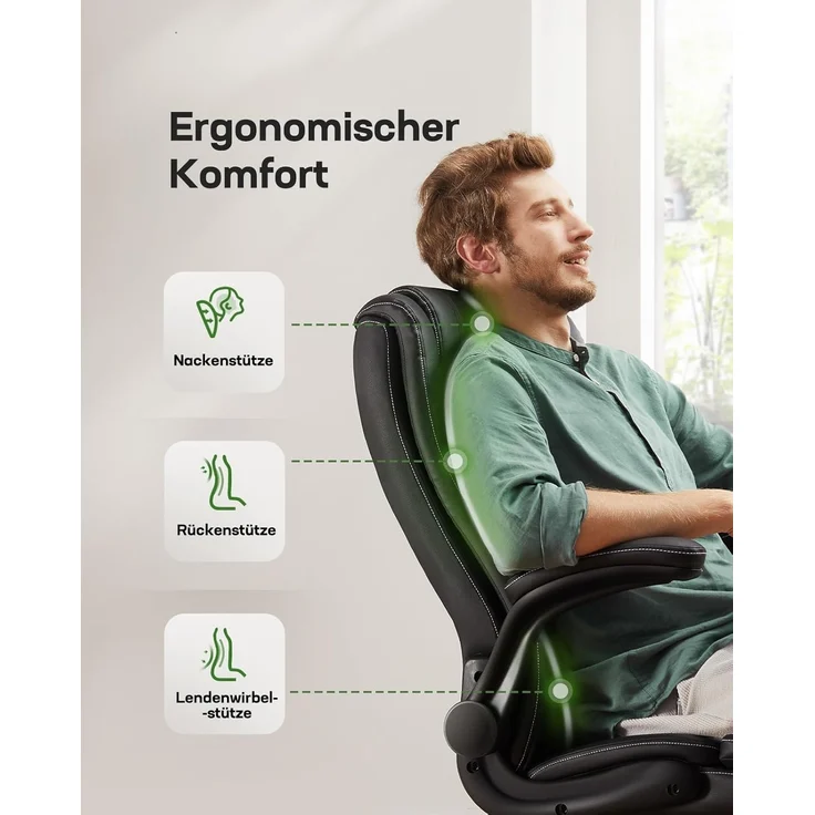 Marsail Bürostuhl Ergonomisch Schreibtischstuhl hat Verstellbarer Lordosenstütze Kopfstütze und Armlehne Höhenverstellung und Wippfunktion – Bild 4