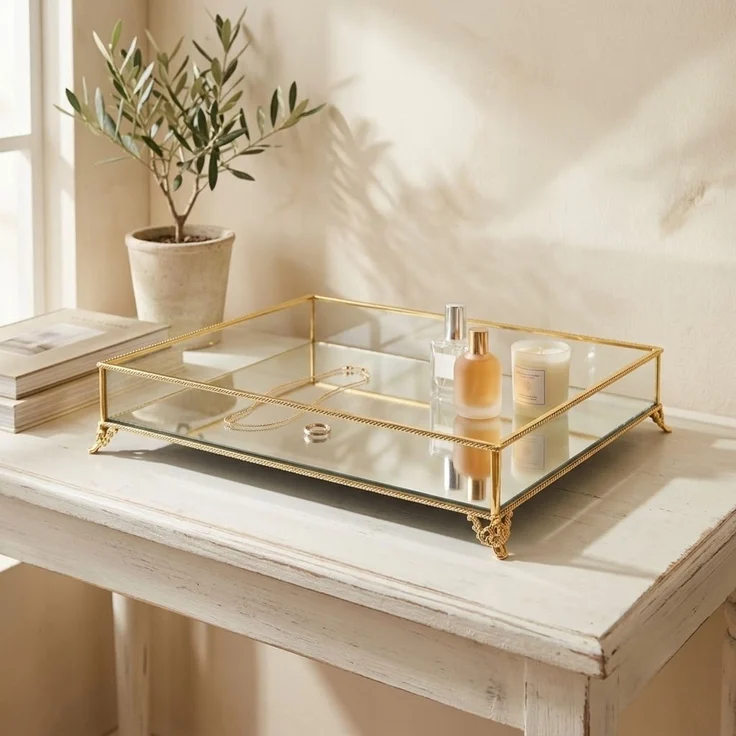 Schmuck- und Dekobox mit Spiegelboden, 30 x 40 x 8 cm - Gold – Bild 6