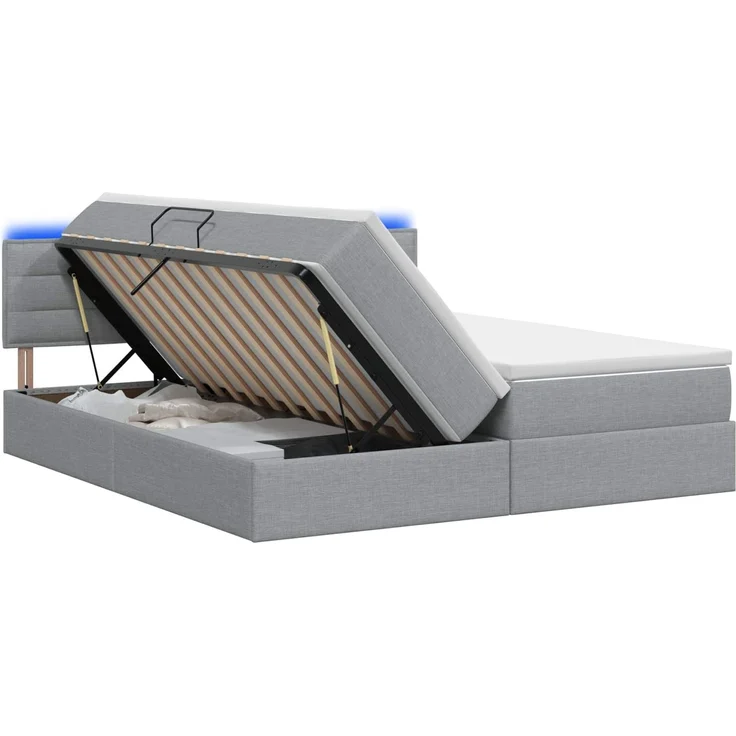 vidaXL LED-Speicherbett mit Matratze Hellgrau 180 x 200 cm Stoff 3459336 – Bild 2