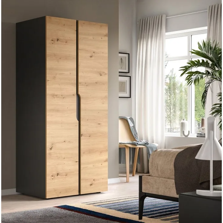 Home affaire Kleiderschrank BJÖRNEBORG, TOPSELLER!, Schlafzimmerschrank, Garderobe, Schrank (inklusive Wechselblende in anthrazit und Artisan Eiche Nachbildung) Breite 80cm, Kleiderstange, 2 Böden