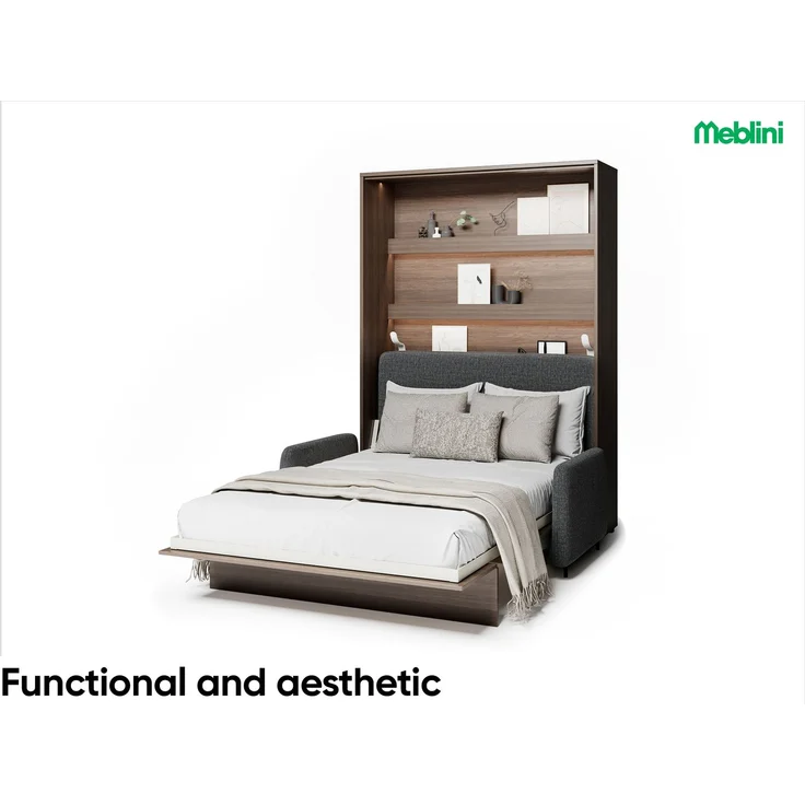 MEBLINI Schrankbett BC-12 - 160x200cm Vertikal - Dunin Eiche/Dunkelgrau - mit Sofa - Wandbett mit Lattenrost - Klappbett mit Schrank - Wandklappbett - Murphy Bed – Bild 2