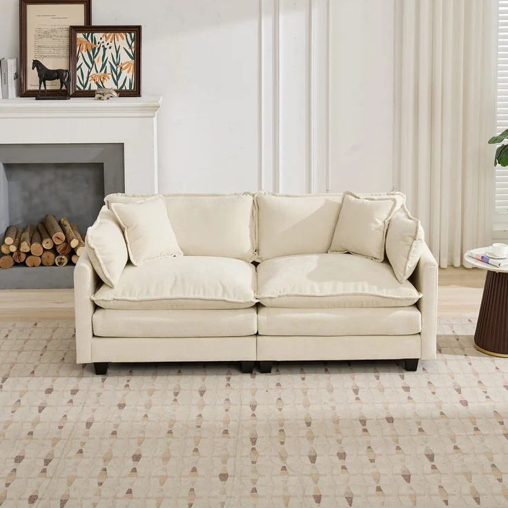 ZUBALIYA Sofa mit LED - Beleuchtung, mit Chenille - Bezug, mit Cordbezug, modular aufgebaut, aus Chenille, Beige – Bild 3