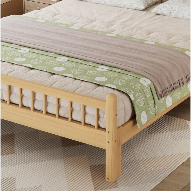CHICFURN Bett aus Kiefernholz Beige/Natur 140x200 cm mit Lattenrost und Gitterkopfteil – Bild 9