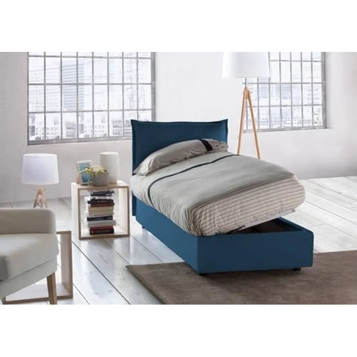 Talamo Italia - Luna Einzelbett, Bettkasten mit Stoffbezug, 100 % Made in Italy, seitliche Öffnung, geeignet für Matratze 80x190 cm, Blau – Bild 5