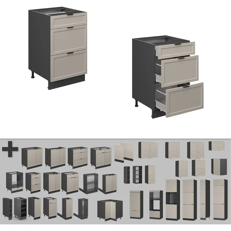 Küchenunterschrank Fame-Line GrauBeige 50 cm ohne Arbeitsplatte Vicco – Bild 5