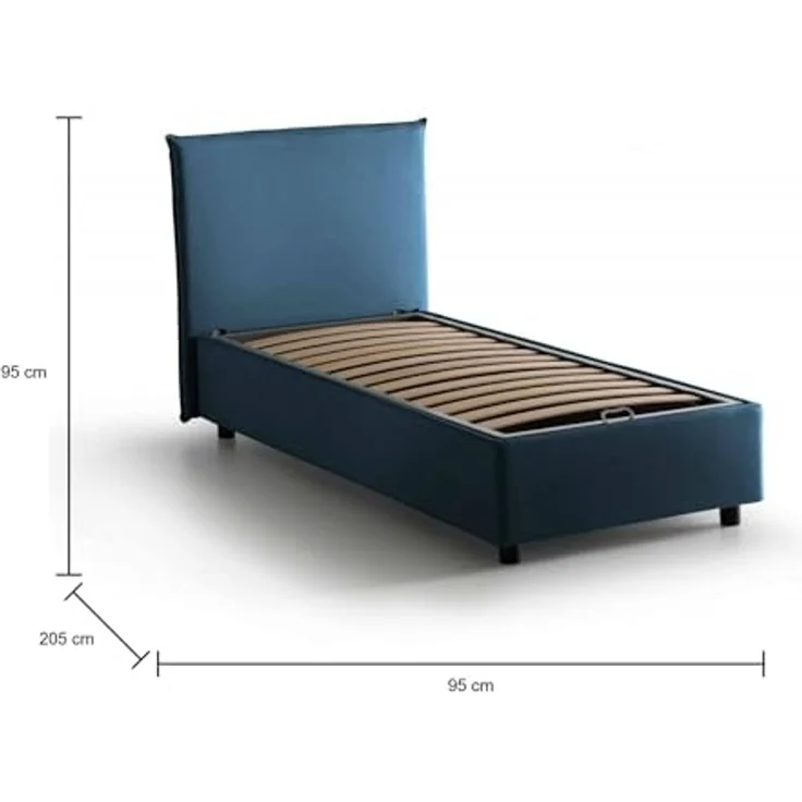 Talamo Italia - Bruna Einzelbett, Bettkasten mit Stoffbezug, 100 % Made in Italy, Öffnung vorne, geeignet für Matratze 80x190 cm, Blau – Bild 2