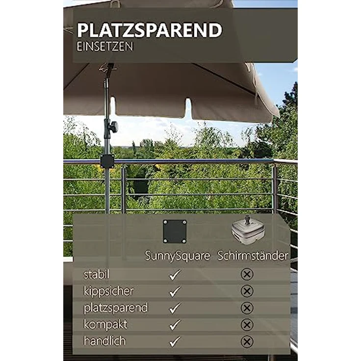 4smile Sonnenschirmhalter Balkongeländer – Aluminium Sonnenschirm Balkon Halterung - Schirmhalterung SunnySquare, stabiles Universaltalent, hält jeden Balkonschirm, schwarz – Bild 5