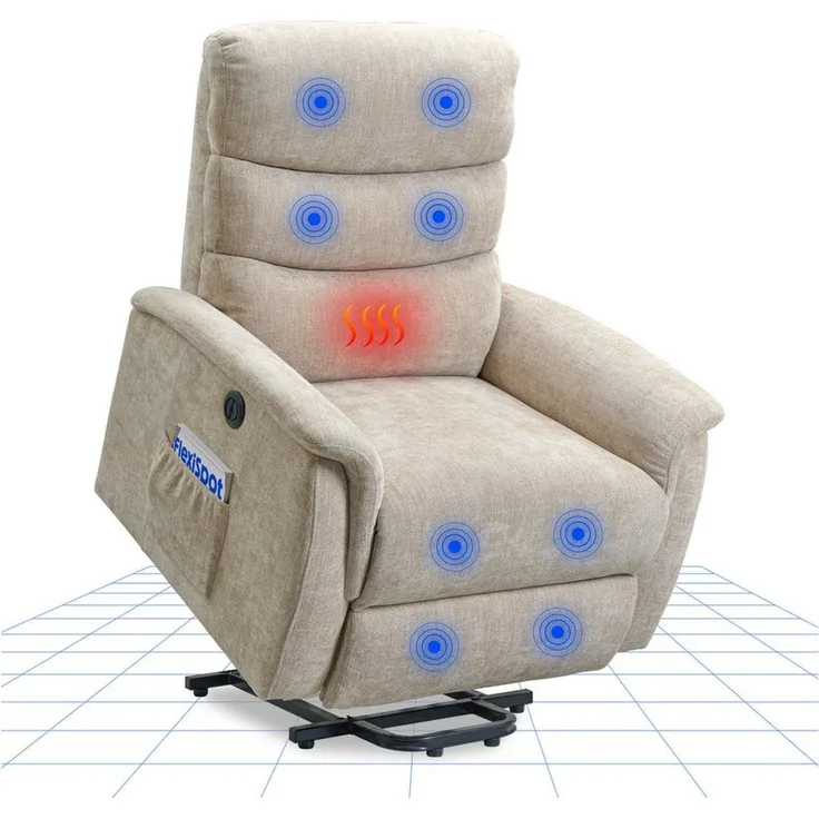 FLEXISPOT Sessel Multifunktionaler Elektrischer Relaxsessel (mit Sitzheizung-, Massage- und Liegefunktion, USB-Ladeanschluss und zusätzlicher Stauraum), 110° - 140° verstellbar, 150 KG belastbar