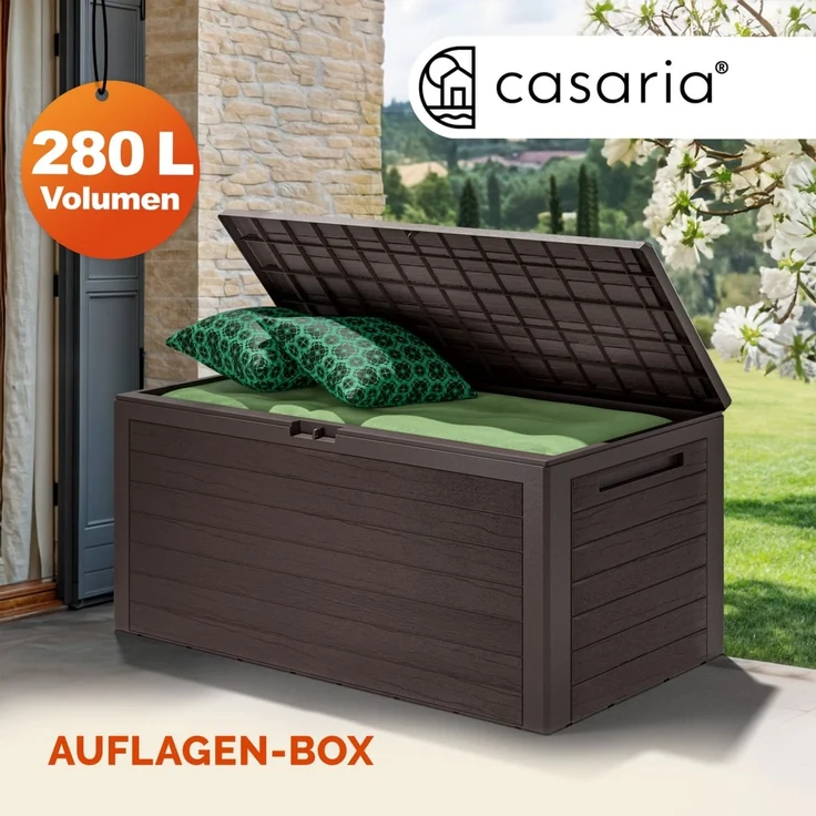 Casaria Auflagenbox Kissenbox Aufbewahrungsbox Woody Holzoptik Braun – Bild 2