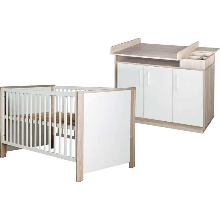 roba Kinderzimmerset 'Olaf' 2-teilig - Bett 70 x 140 - Wickelkommode breit - Weiß / Luna Elm