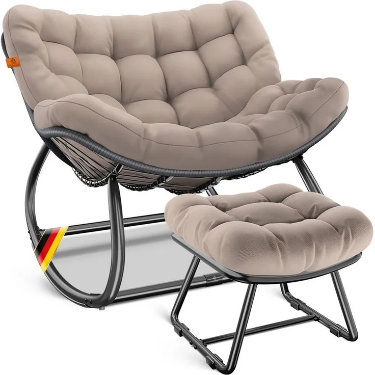 KESSER® Schaukelstuhl für drinnen & draußen ergonomischer Schaukelsessel | maximale Belastung von 120kg Relaxsessel mit Rutschfesten Füßen, Witterungsbeständig | Ideal für Balkon, Garten & Wohnzimmer Taupe, XXL Chillexer Pro