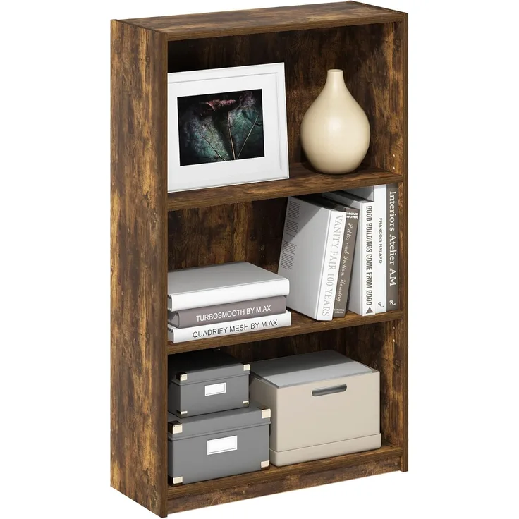 Furinno JAYA Simple Home Bücherregal mit 3 Ebenen und verstellbarem Regal, Bernsteinkiefer