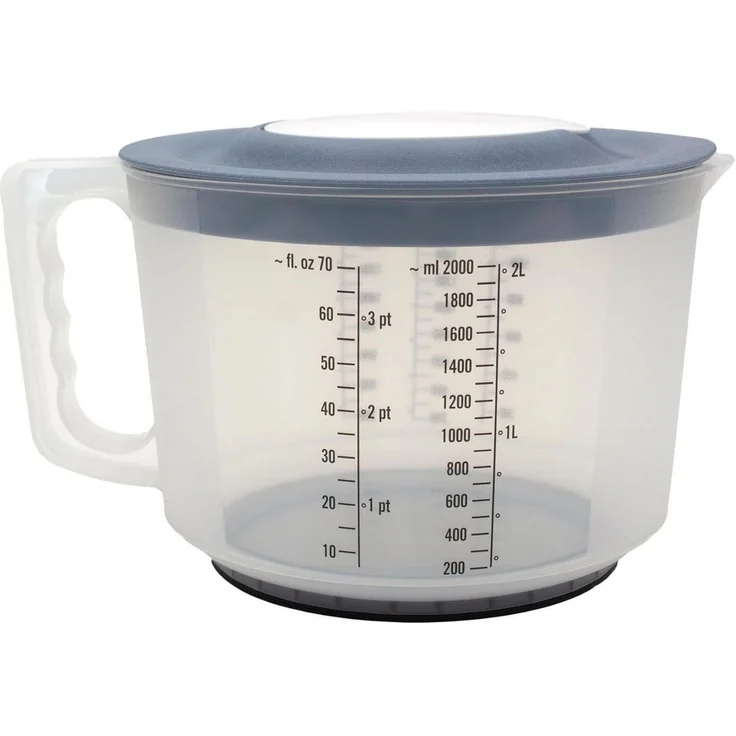 mucHome Messbecher 3in1 Rührbecher 2L mit Spritzschutz, Verschlussdeckel und Ausgießer – Bild 2