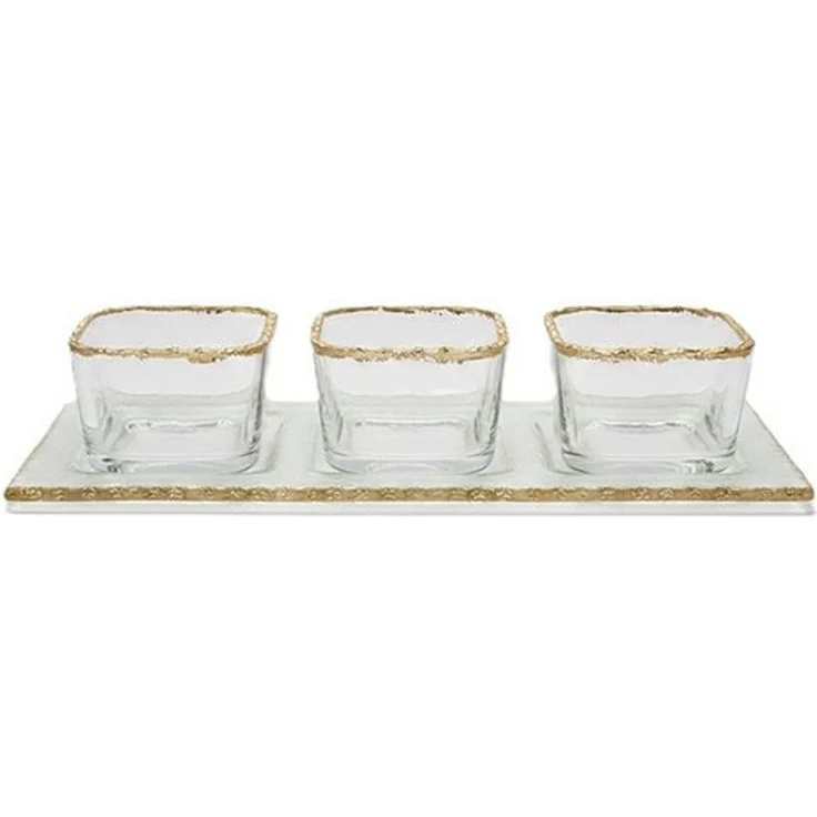 4er Glasschalen-Set mit Goldrand und Tablett - quadratische Dipschalen, 73 ml – Bild 2