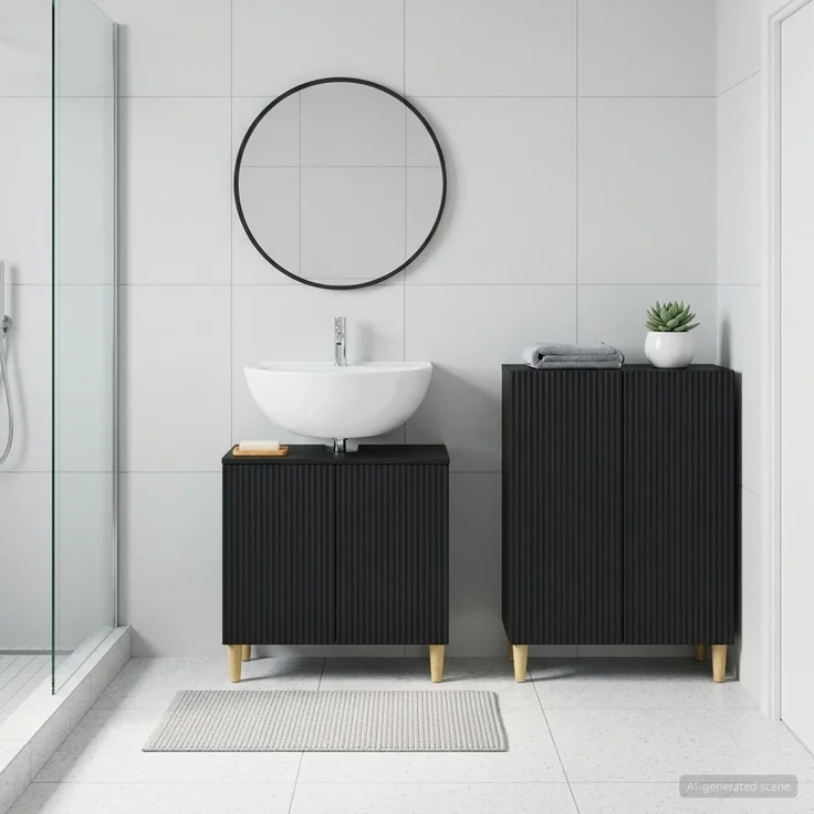vidaXL 2-teiliges Badezimmer Schrank Set ARNHEM Schwarz Holzwerkstoff 3417604 – Bild 1