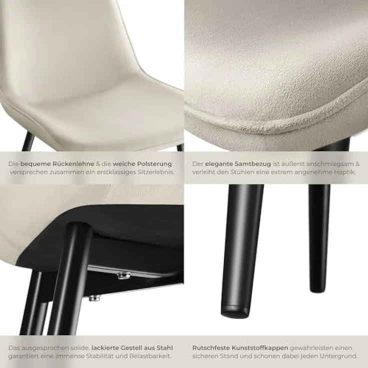 tectake Esszimmerstuhl Set Stuhl (4er Set, 4 St), gepolstert, in Samtoptik – Bild 7