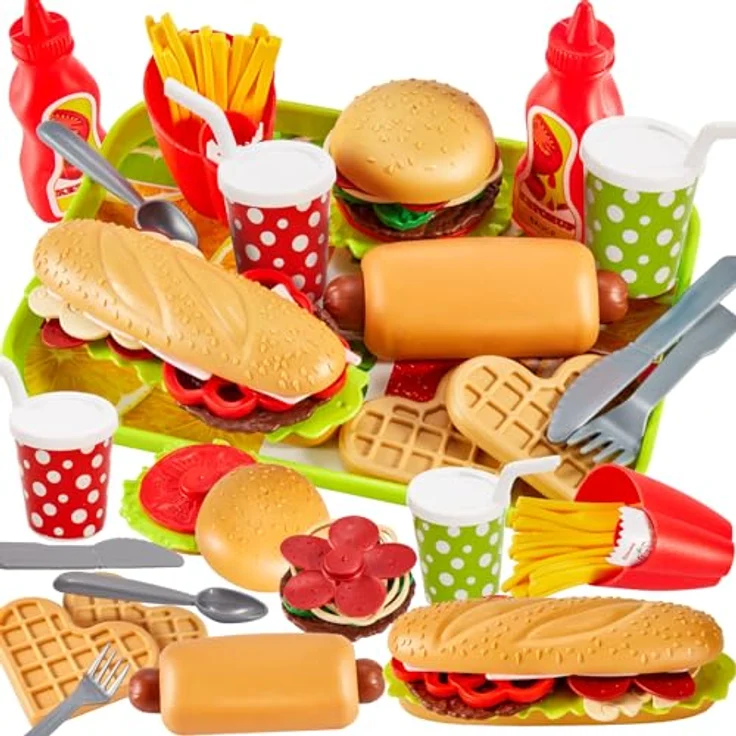 BUYGER Kinder Küchenspielzeug Lebensmittel Spielzeug Küche Hamburger Set Pädagogisches Rollenspiele Geschenk für Jungen Mädchen – Bild 2