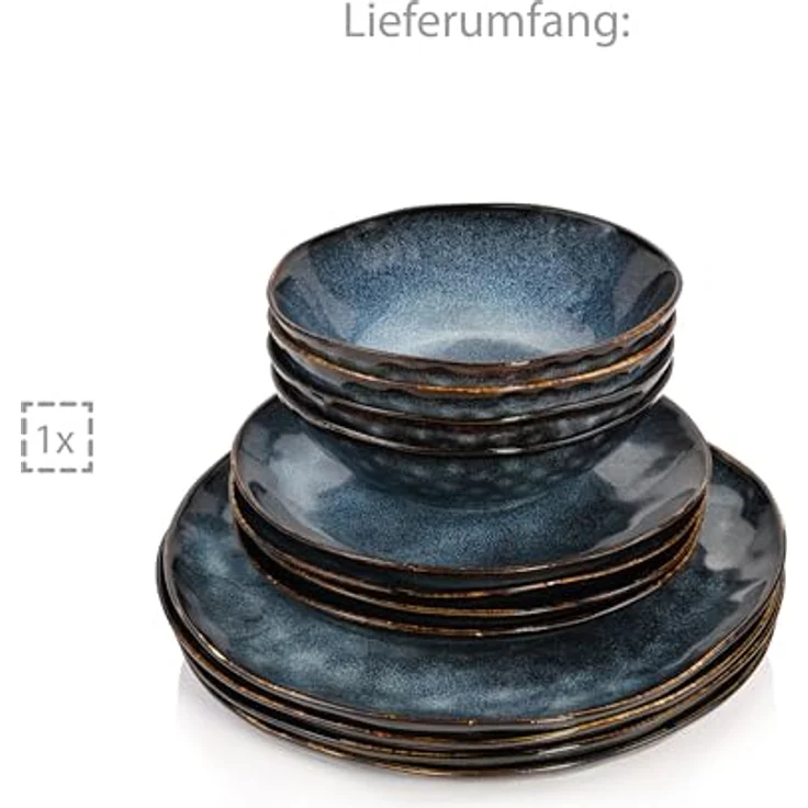 Sänger Tafelservice Tokio, 12-teilig, Dunkelblau, Keramik, kratzfest, mit individueller Maserung – Bild 5