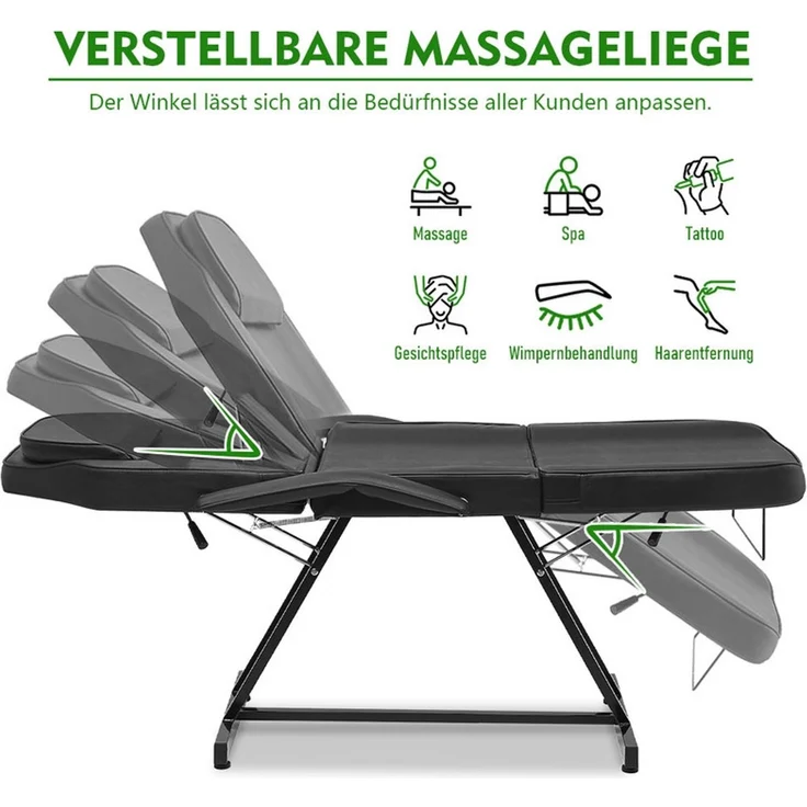 HOME NATURE WOHNKONZEPT Kosmetikliege mit Rollhocker, klappbare 3-Zonen Massageliege für Beauty, Spa, Tattoo & Salon, 182 x 81 x 74 cm, Schwarz – Bild 4
