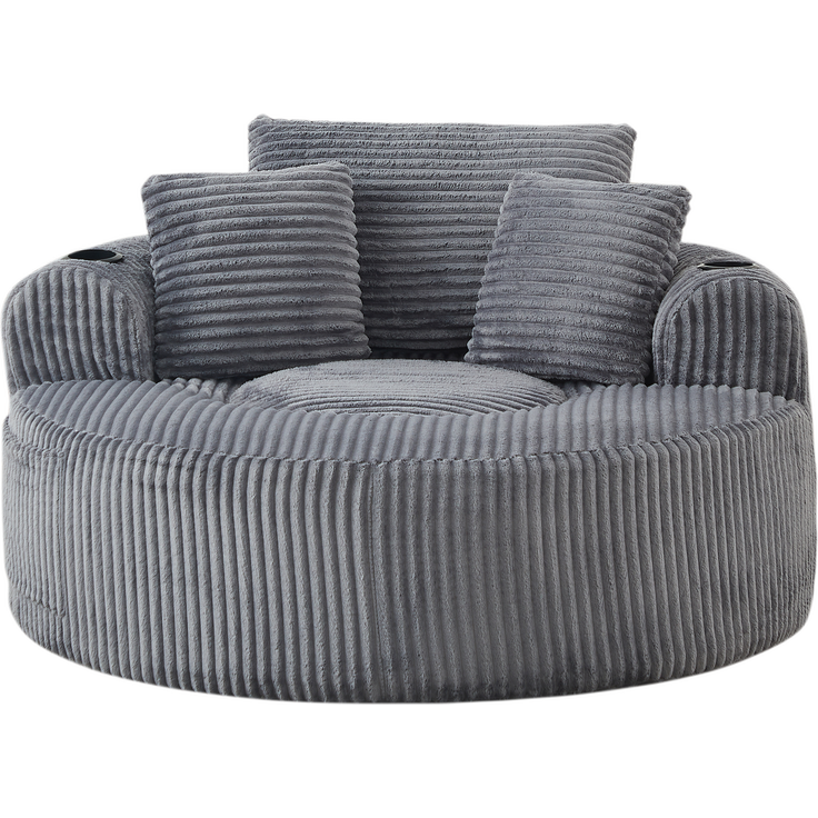Rundes Loungesofa aus Cord, Einzelsitz Sitzsack Liegestuhl mit 3 Kissen, 2 Getränkehaltern, Seitenaufbewahrung, Rutschfest, Bequemes Relaxsofa für Wohnzimmer Schlafzimmer--Herde--146x29x32cm--YOUDENOVA – Bild 6